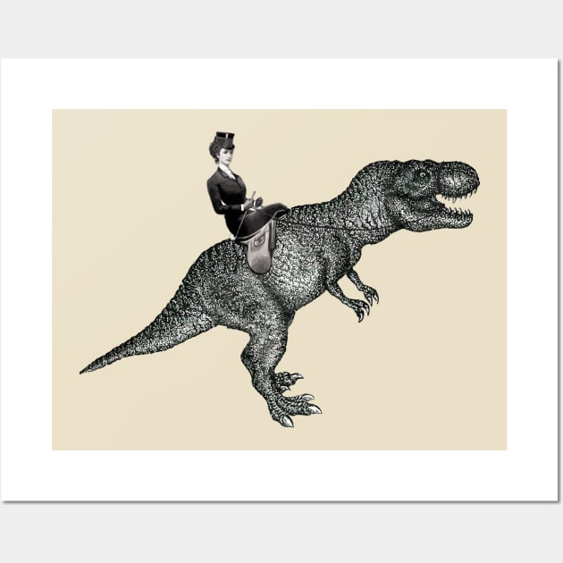 Lady and T rex dinosaurus Wall Art by Collagedream